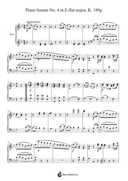 Piano Sonata No. 4 in E-flat Major, K. 282: II. Menuetto I & II Sheet Music by Wolfgang Amadeus Mozart-Arr.Efkirk