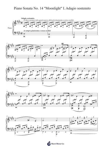Piano Sonata No. 14 in C-Sharp Minor, Op. 27, No. 2 "Moonlight": I. Adagio sostenuto Sheet Music by Ludwig van Beethoven-Arr.Pegholmes Anlett