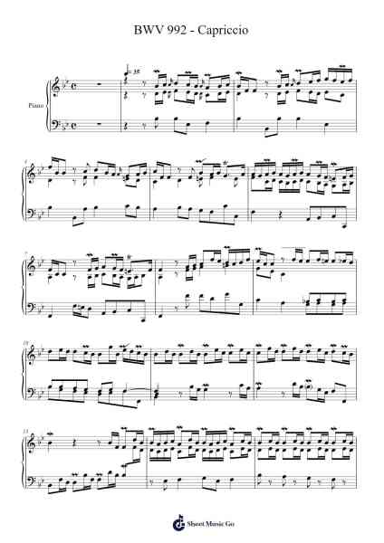 Capriccio on the Departure of a Beloved Brother in B-flat Major, BWV 992 Sheet Music by Johann Sebastian Bach-Arr.Bysey Truwood