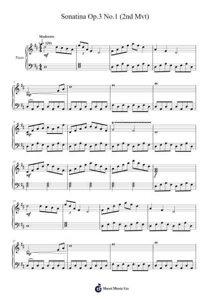 Sonatina Op.3 No.1 (2nd Mvt) Sheet Music by Gautam Balaji-Arr.Yulevieve