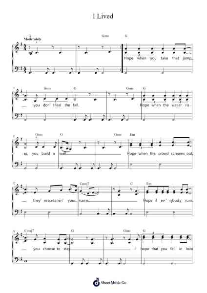 I Lived Sheet Music by OneRepublic-Arr.Trund Milsoll