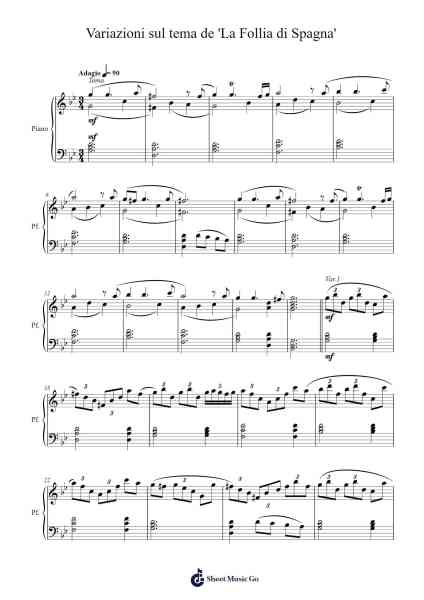 Variazioni sul tema de ''La Follia di Spagna'' 樂譜由 undefined - 編曲 Leostone Swinclaude