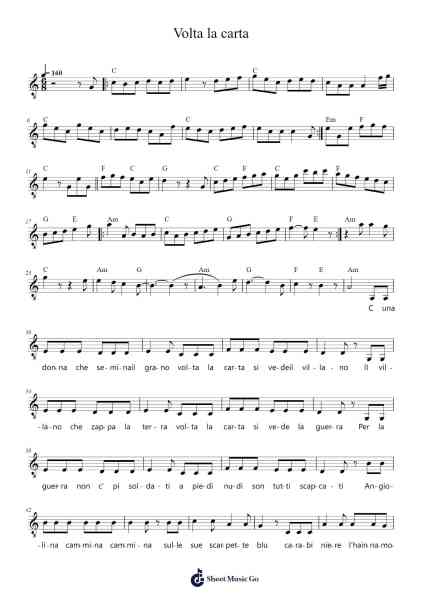 Volta la carta Sheet Music by Unknown author-Arr.Shircent