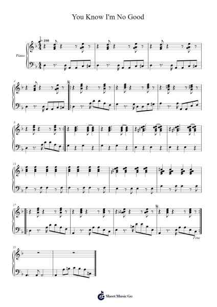 You Know I'm No Good Sheet Music by Amy Winehouse-Arr.Wesquinn Bunmeg