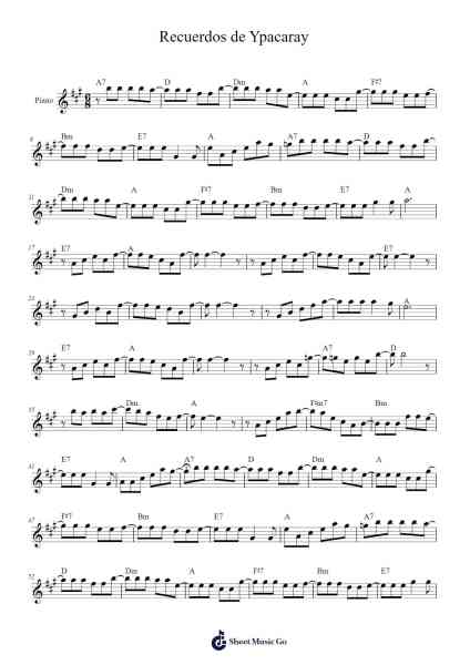 Recuerdos de Ypacaray Sheet Music by Demétrio Ortiz-Arr.Virwey Bloornid
