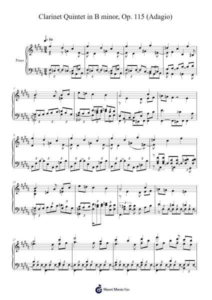 Clarinet Quintet in B Minor, Op. 115: II. Adagio Sheet Music by Johannes Brahms-Arr.Trissy Haydore