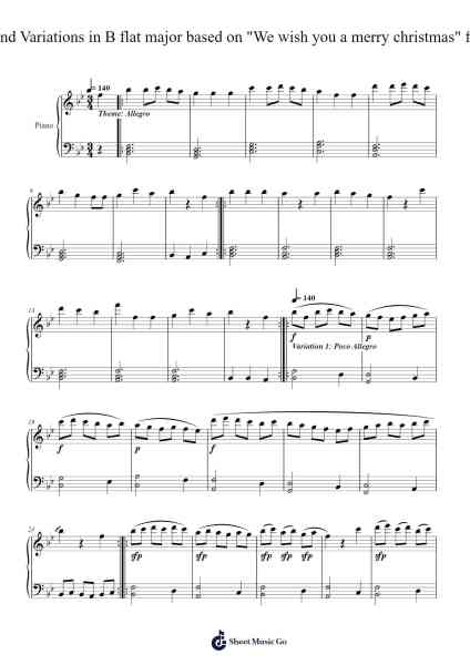 Theme and Variations in B flat major based on "We wish you a merry christmas" for piano Sheet Music by Suenoithecomposer-Arr.Fowdict Deanpaul