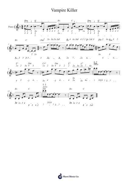 Vampire Killer Sheet Music by Kinuyo Yamashita-Arr.Hoywoolf Lindses