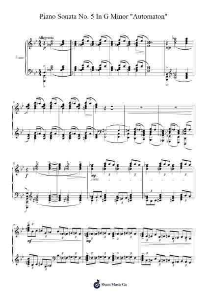 Piano Sonata No. 5 in G Minor "Automaton" I. Allegretto Sheet Music by Hayreed Toutment-Arr.Chrisdys