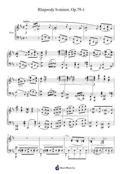 Rhapsody in B Minor, Op. 79, No. 1 Sheet Music by Johannes Brahms-Arr.Paydice
