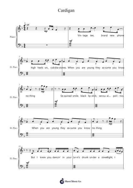 Cardigan Sheet Music by Taylor Swift/Aaron Dessner-Arr.Reyler Poundien