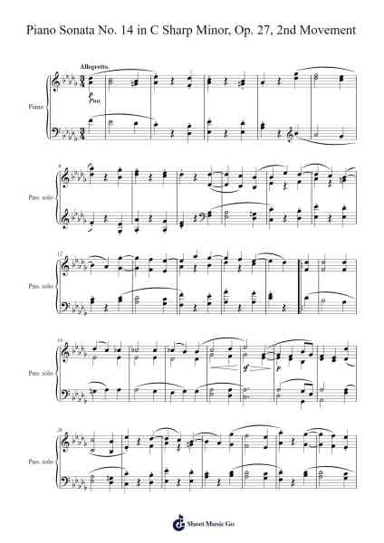 Piano Sonata No. 14 in C Sharp Minor, Op. 27, No. 2 "Moonlight": II. Allegretto Sheet Music by Ludwig van Beethoven-Arr.Tomholt Sharpvans