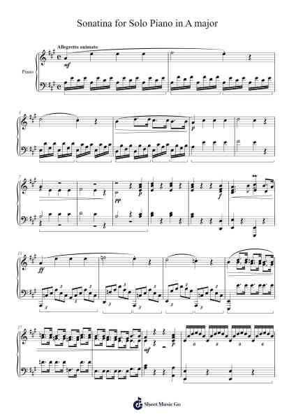 Sonatina for Solo Piano in A major Sheet Music by George Kallianteris-Arr.Oisenwoolf