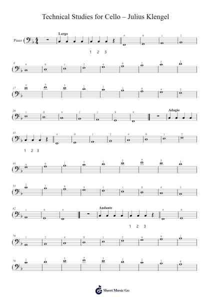 Technical Studies for Cello - F Major Sheet Music by Julius Klengel-Arr.Blycarr