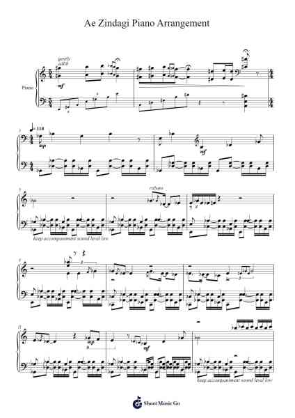 Ae Zindagi Piano Arrangement Sheet Music by Ashwin Srinivasan-Arr.Kebert Jehan