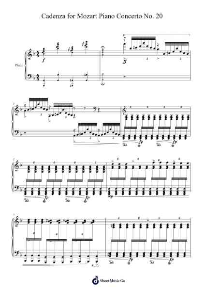Cadenza for Mozart Piano Concerto No. 20 Sheet Music by Birly Cashries-Arr.Hoonell Norusk