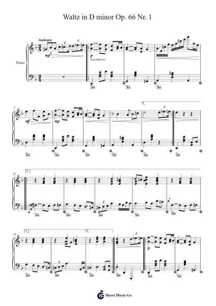 Waltz in D Minor, Op. 66, No. 1 Sheet Music by Genewat Duttret-Arr.Kayien Goldine