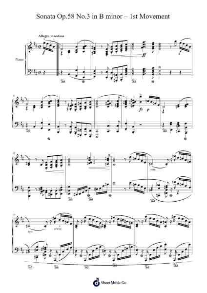 Piano Sonata No. 3 in B Minor, Op. 58: I. Allegro maestoso 樂譜由 Frédéric Chopin - 編曲 Wattle