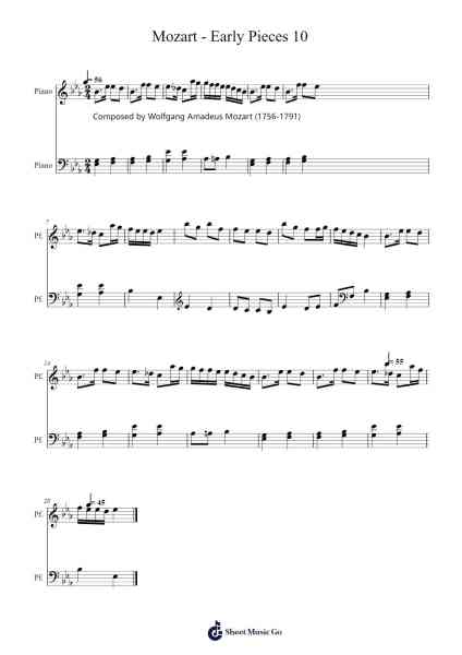 Mozart - Early Pieces 10 Sheet Music by Wolfgang Amadeus Mozart-Arr.Wrightcia Leighgai