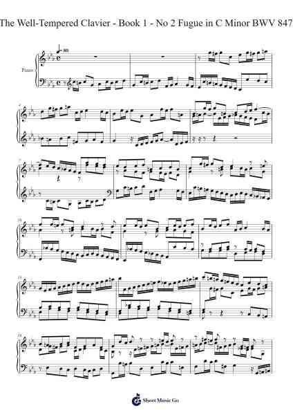 The Well-Tempered Clavier, Book 1: Prelude and Fugue No. 2 in C Minor, BWV 847 Sheet Music by Johann Sebastian Bach-Arr.Montholt