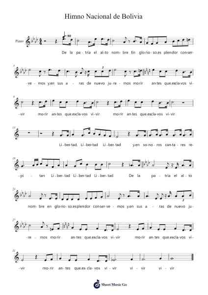 Himno Nacional de Bolivia Sheet Music by Himnos Nacionales-Arr.Kriso Dolclaire