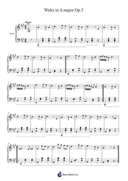 Waltz in A Major, Op. 3 Sheet Music by Viomin-Arr.Milllas