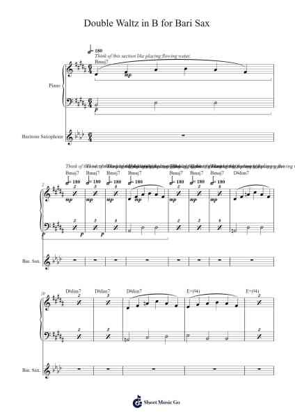 Double Waltz in B for Bari Sax Sheet Music by -Arr.Yorktie Phisopp