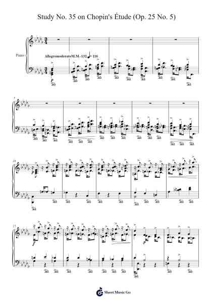 Study No. 35 on Chopin's Étude (Op. 25 No. 5) Sheet Music by Leopold Godowsky-Arr.Huttwer Sampland