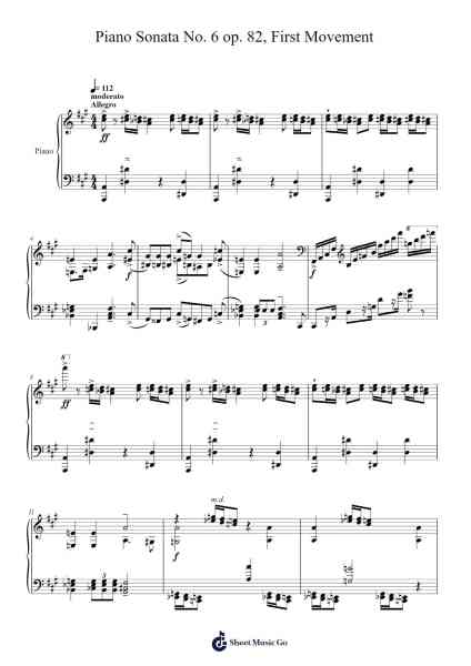 Piano Sonata No. 6 in A Major, Op. 82: I. Allegro moderato Sheet Music by Sergei Prokofiev-Arr.Wilheljones