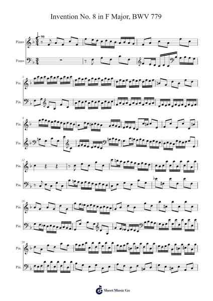 Invention No. 8 in F Major, BWV 779 Sheet Music by Johann Sebastian Bach-Arr.Housebuck Boylejones
