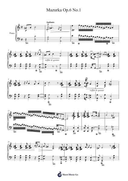 Mazurka in F-sharp Minor, Op. 6, No. 1 โน้ตเพลงโดย Trayy Turner-Arr.Springlome Xebloor