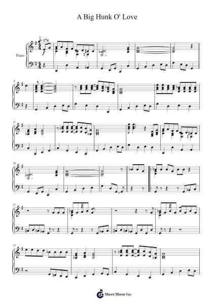 A Big Hunk O' Love Sheet Music by Elvis Presley-Arr.Bulwatt Beergrant