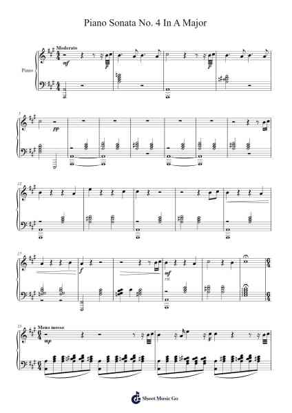 Piano Sonata No. 4 in A Major, II. Moderato Sheet Music by Hayreed Toutment-Arr.Branbart
