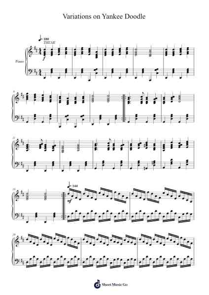 Variations on Yankee Doodle Sheet Music by Adam -Commander of the Exorcists--Arr.Bushdiah Kenthood