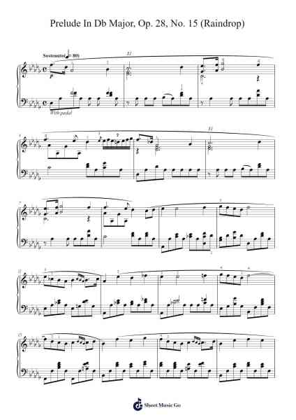 Prelude in D-flat Major, Op. 28, No. 15 "Raindrop" Sheet Music by Frédéric Chopin-Arr.Dwightbright