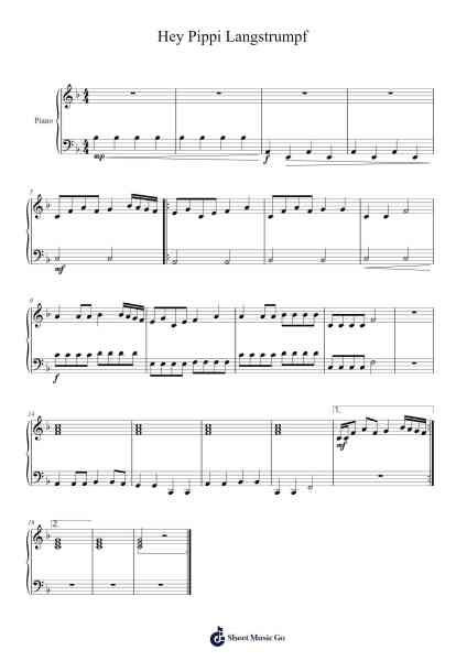 Hey Pippi Langstrumpf Sheet Music by Misc Children-Arr.Crodre Kipqe