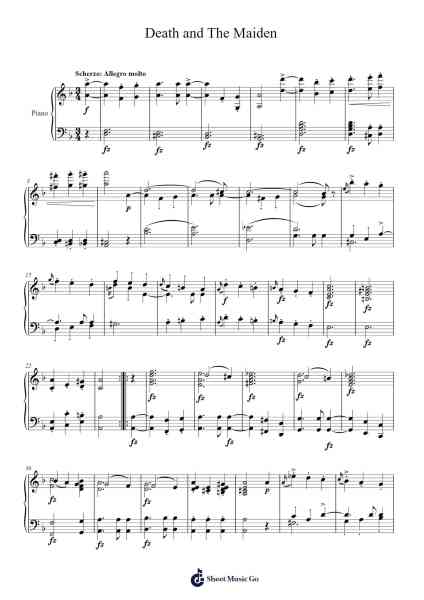 String Quartet No. 14 in D Minor, D. 810 "Death and the Maiden": III. Scherzo: Allegro molto Sheet Music by Franz Schubert-Arr.Coto