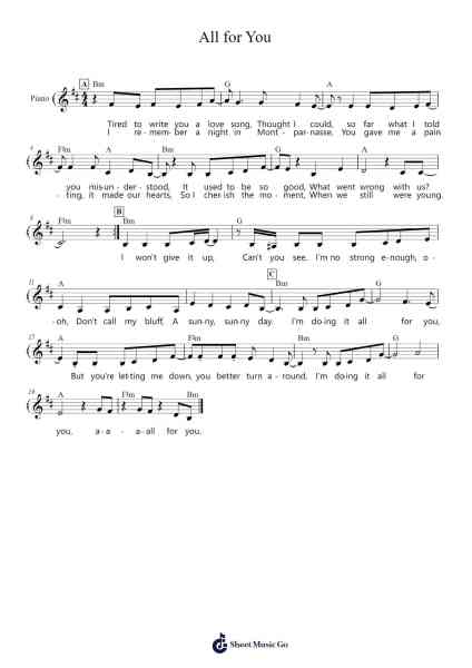 All for You Sheet Music by Ace of Base-Arr.Housebuck Boylejones