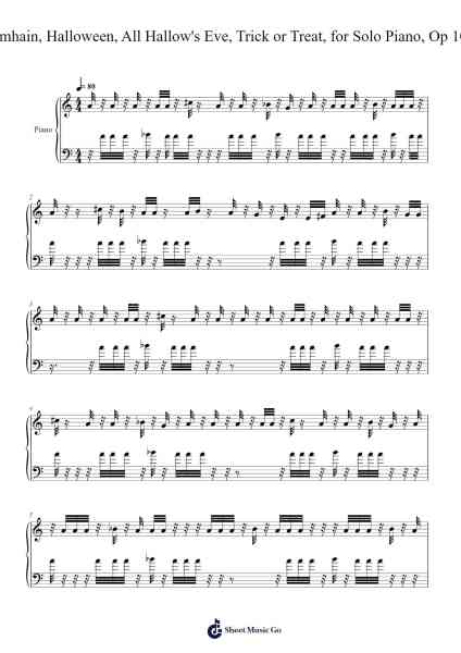 Samhain, Halloween, All Hallow's Eve, Trick or Treat, for Solo Piano, Op. 105 Sheet Music by Felipe Carcamo-Arr.Hornwald