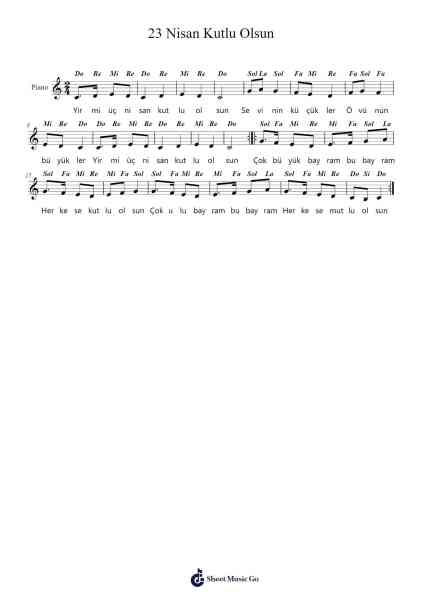 23 Nisan Kutlu Olsun Sheet Music by Halil Bedii Yönetken-Arr.Daveton Abreen