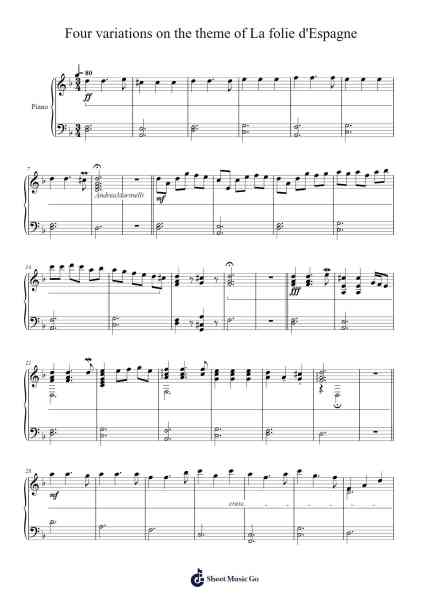 Four variations on the theme of La folie d'Espagne Sheet Music by Anonymous-Arr.Leolop Faypys