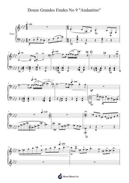 Douze Grandes Etudes No. 9 "Andantino" Sheet Music by Franz Liszt-Arr.Gracejosh