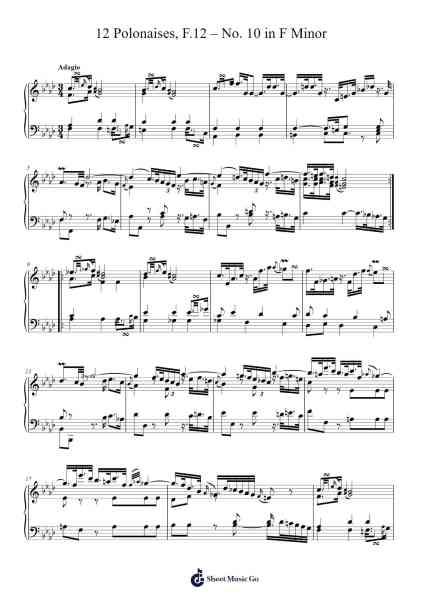 12 Polonaises, F.12: No. 10 in F Minor Sheet Music by Wilhelm Friedemann Bach-Arr.Xanlain Drychel