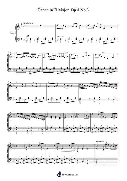Dance in D Major, Op.8 No.3 Sheet Music by Churgou-Arr.Backpert Poexon