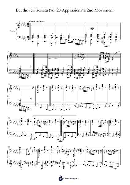 Beethoven Sonata No. 23 Appassionata 2nd Movement 樂譜由 Ludwig van Beethoven - 編曲 Blabott