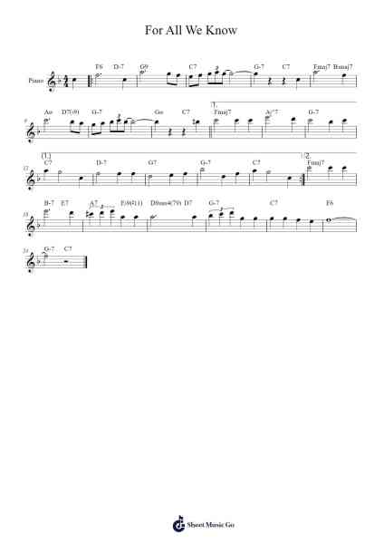 For All We Know Sheet Music by John Frederick Coots-Arr.Charnal Tayward