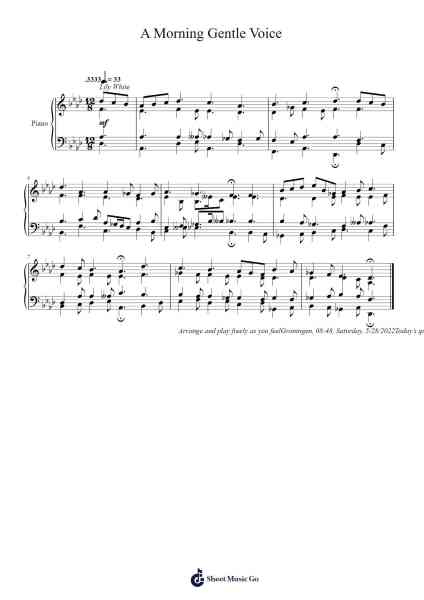 A Morning Gentle Voice Sheet Music by Toursbur-Arr.Phylpeg Bradning
