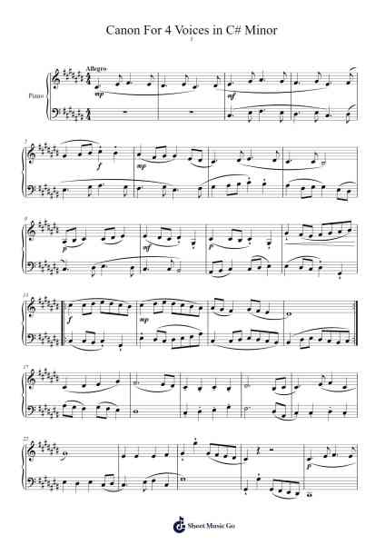 Canon For 4 Voices in C# Minor Sheet Music by Bernard01!-Arr.Jaboyle Erve
