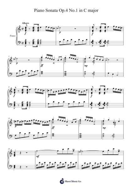 Piano Sonata Op. 4 No. 1 in C Major Sheet Music by Burnegust Dickvy-Arr.Krisbe Chadky