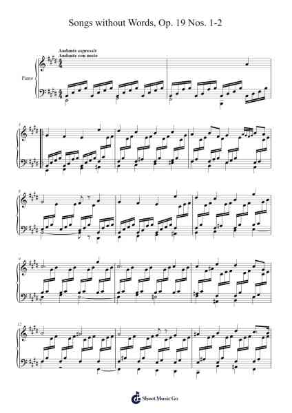 Songs without Words, Op. 19 Nos. 1-2 Sheet Music by Felix Mendelssohn-Arr.Luda Gaian
